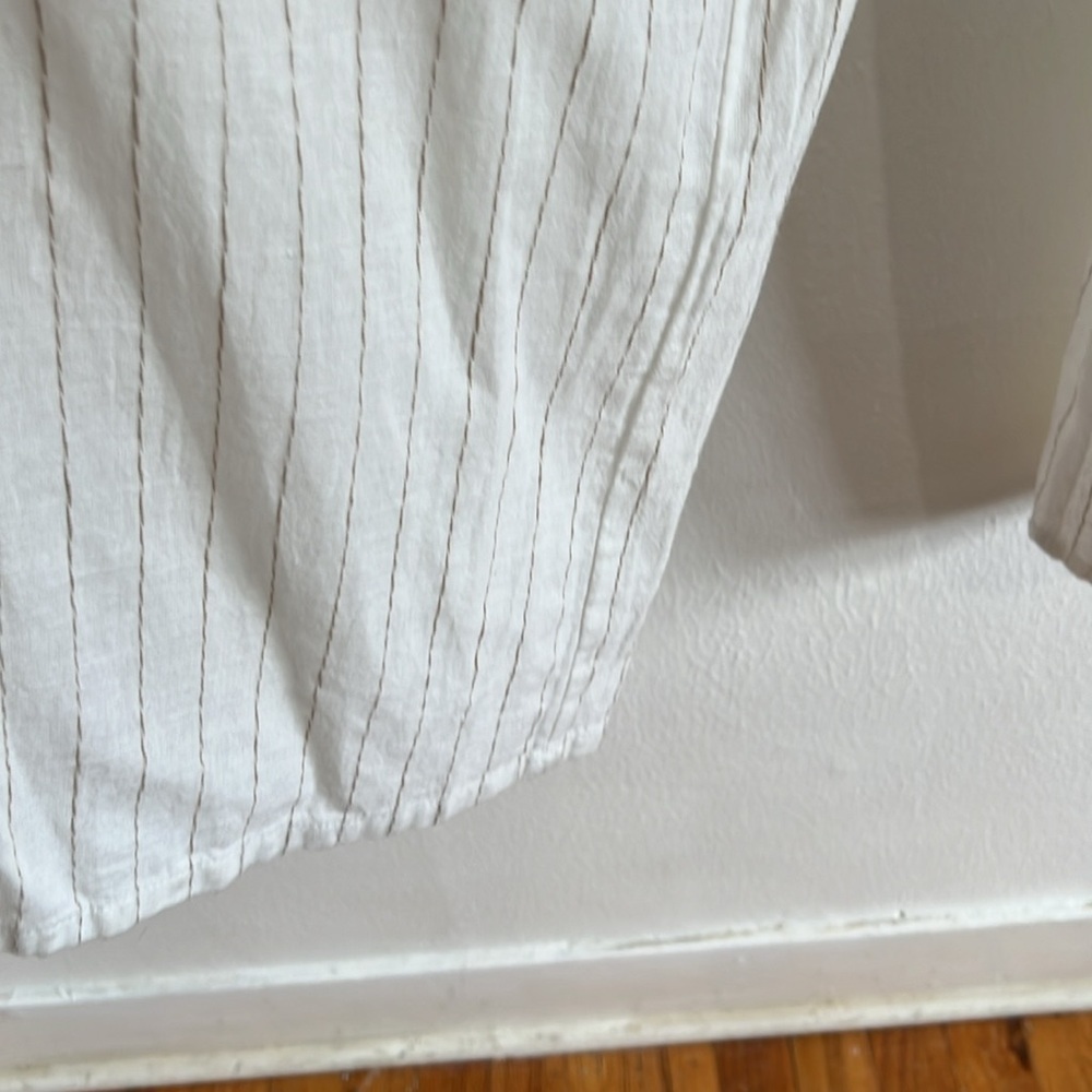 Cottage Core Fairy Ivory Tan Pin Stripe Linen Blend Jumpsuit Removable Straps M - Picture 3 of 7